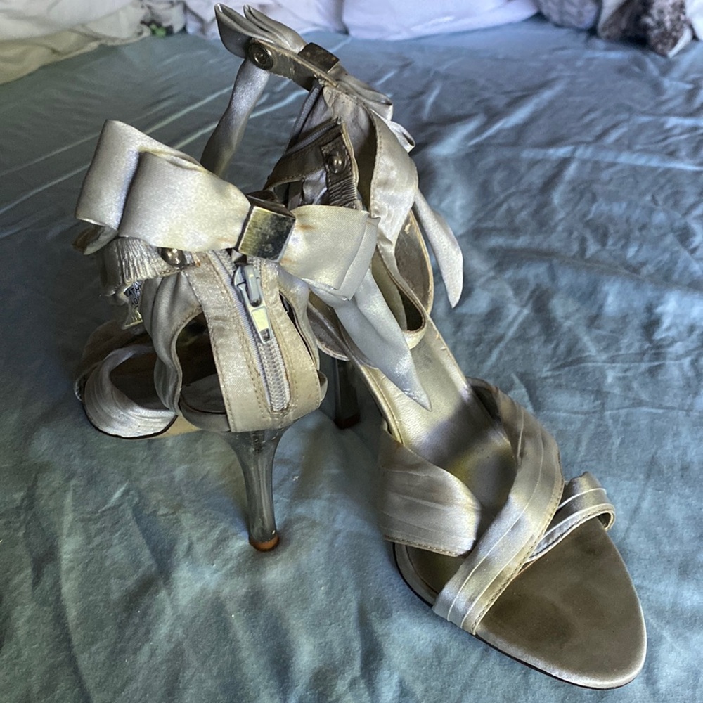 Silver Heels with Ankle Bow